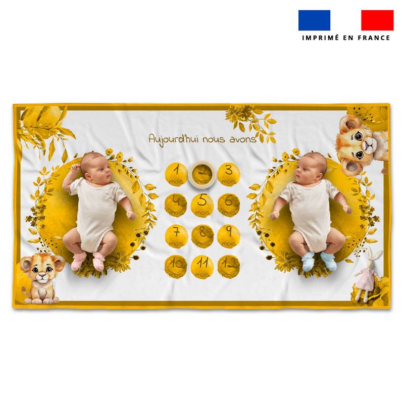 Coupon 135x74 cm pour couverture mensuelle jumeaux motif lionceau aquarelle