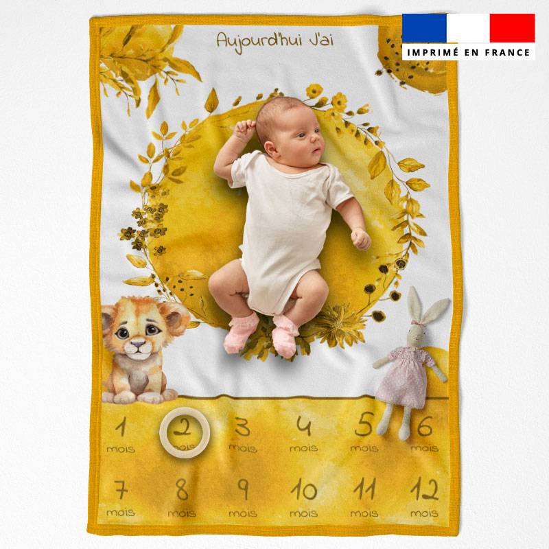 Coupon pour couverture mensuelle bébé motif lionceau aquarelle