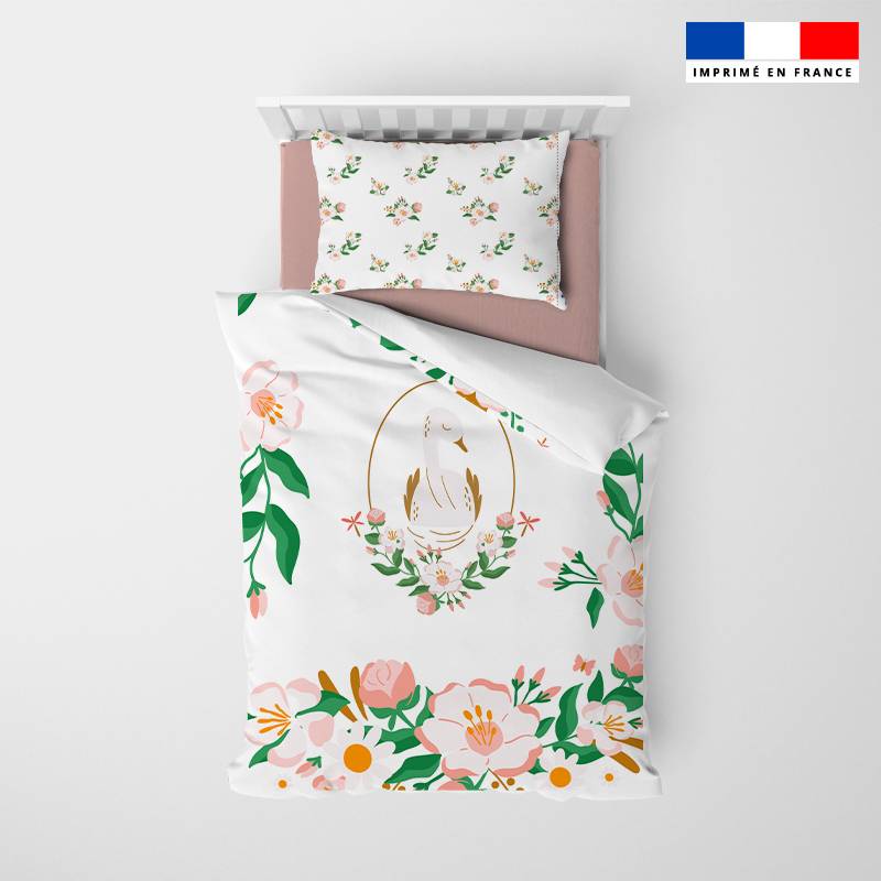 Coupon pour couette imprimé cygne et fleurs