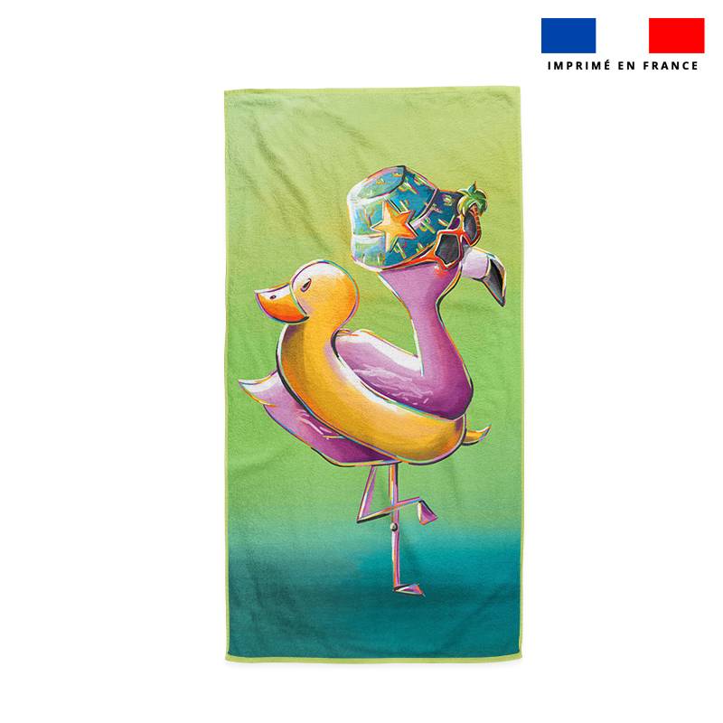 Coupon serviette de plage motif flamant rose plage - Création Stillistic