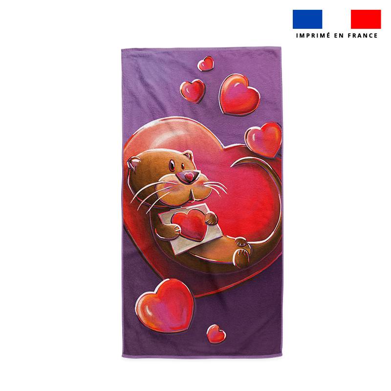 Coupon serviette de plage motif loutre coeur - Création Stillistic