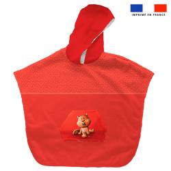 Kit poncho de bain rouge motif bébé castor - Création Stillistic