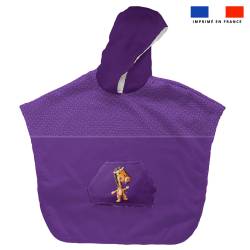 Kit poncho de bain violet motif girafe - Création Stillistic