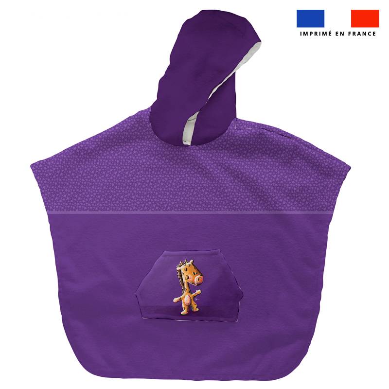 Kit poncho de bain violet motif bébé girafe - Création Stillistic