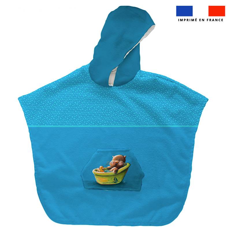 Kit poncho de bain bleu motif bébé loutre - Création Stillistic