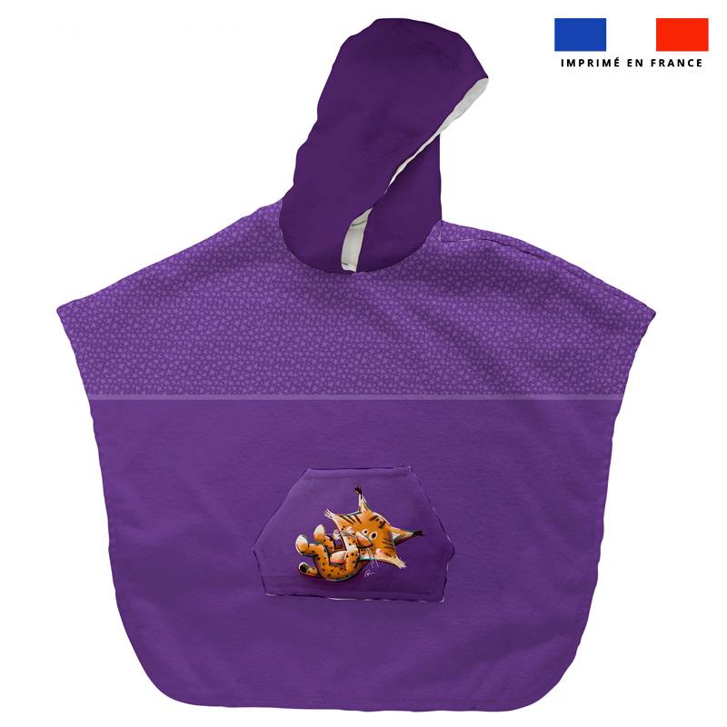 Kit poncho de bain violet motif lynx - Création Stillistic