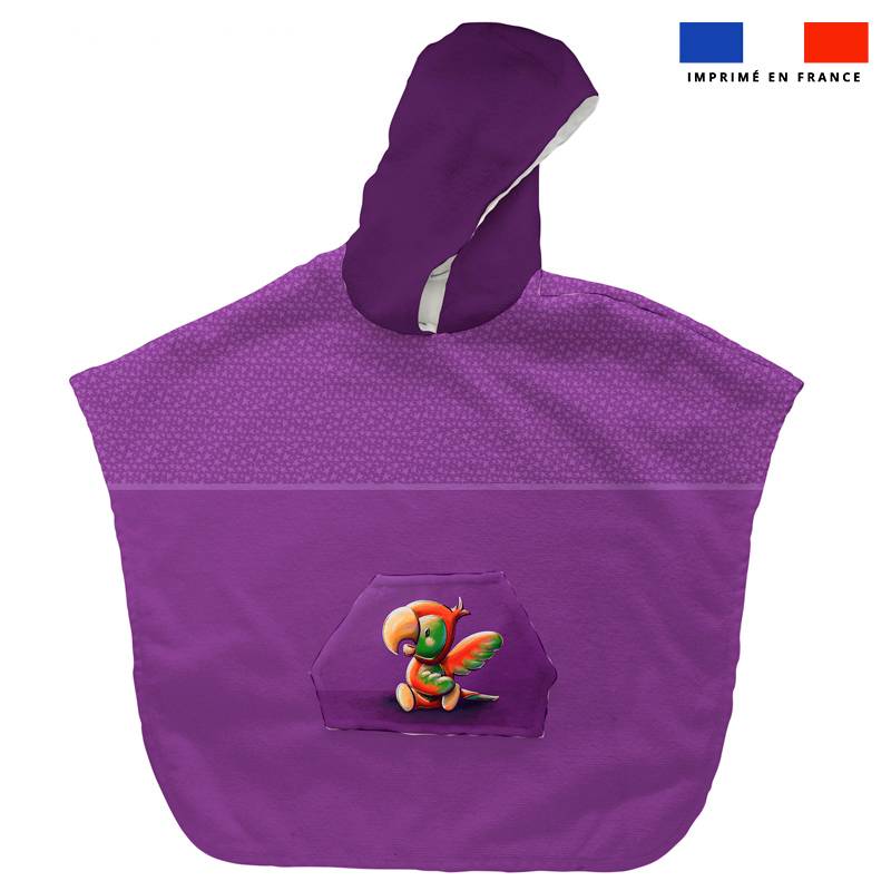 Kit poncho de bain violet motif perroquet - Création Stillistic