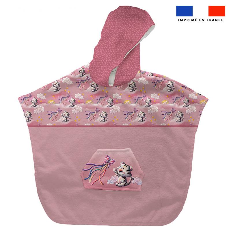 Kit poncho de bain rose motif tigre blanc arc-en-ciel - Création Stillistic