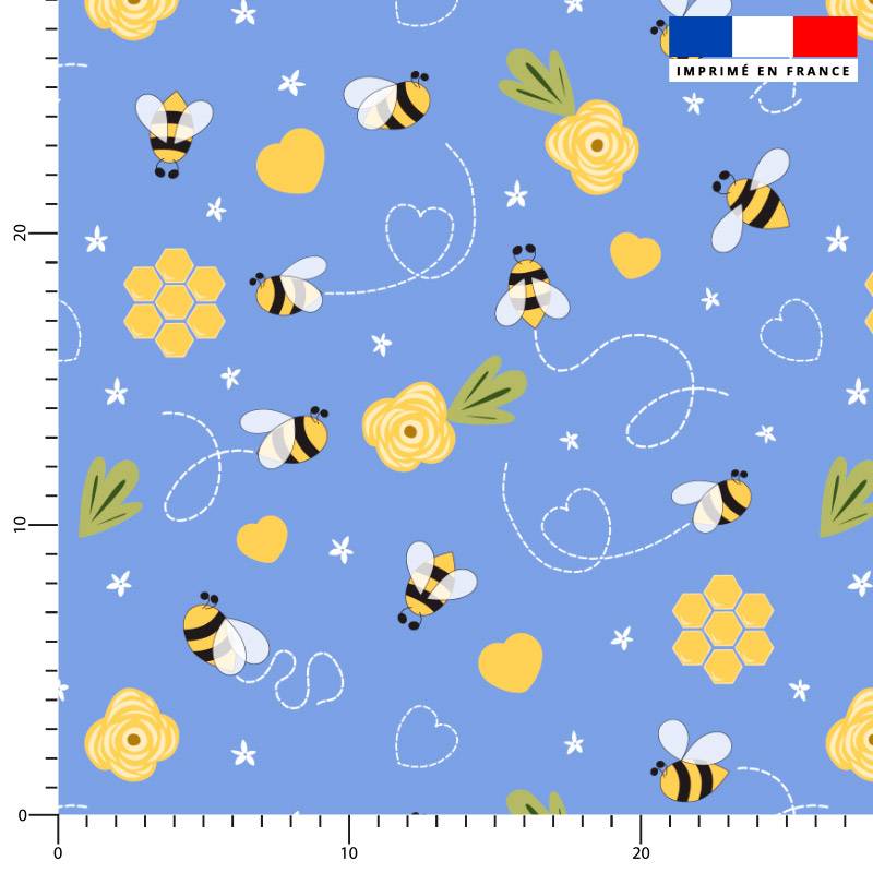 Abeille et fleur jaune - Fond bleu