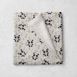 Double gaze blanche motif panda et bambou vert