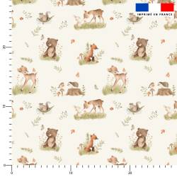 Double gaze grege motif animaux des bois jolis effet aquarelle