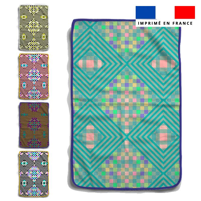 Lot de 5 essuie-mains en éponge motif damier pixel - Création Lili Bambou Design