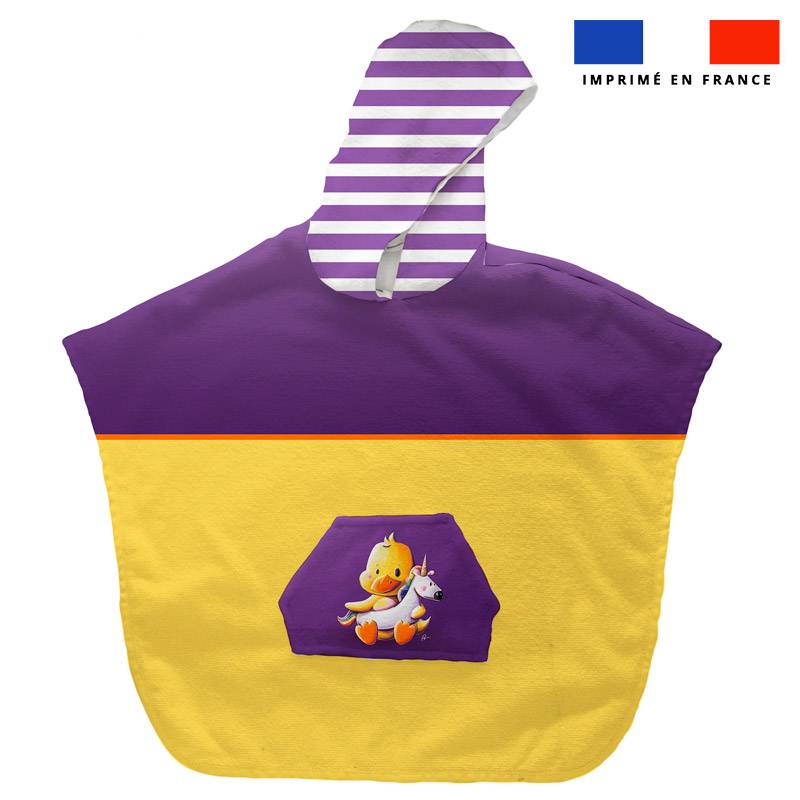 Kit poncho de bain violet et jaune motif caneton - Création Stillistic