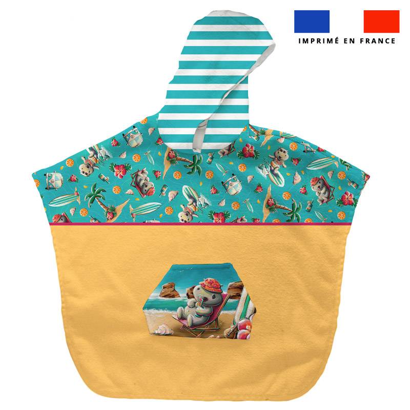 Kit poncho de bain bleu et jaune motif hippo plage - Création Stillistic