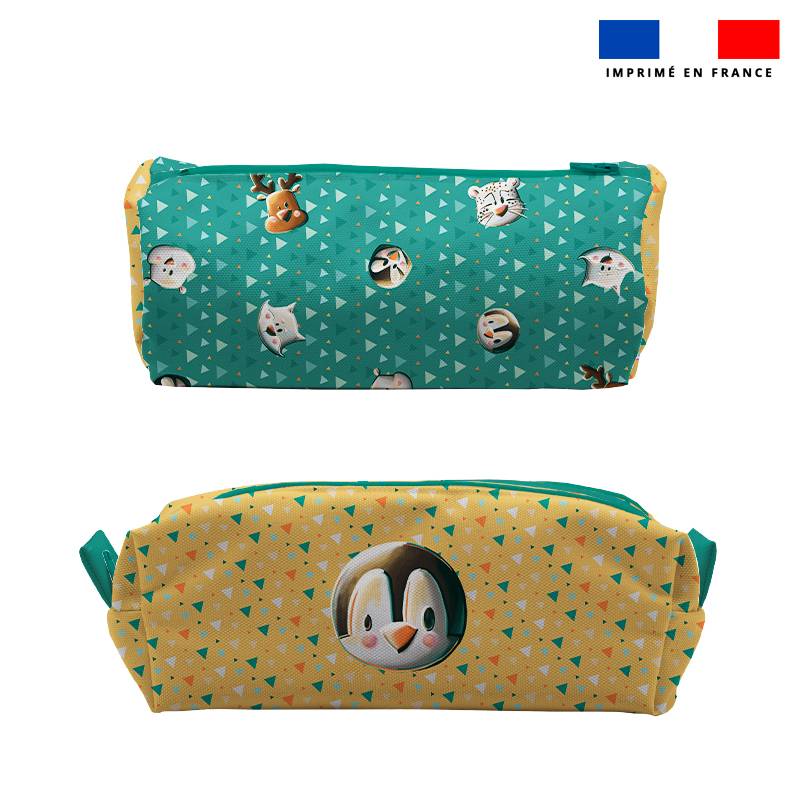 Kit trousse double compartiment motif pingouin + 1 trousse assortie - Création Stillistic