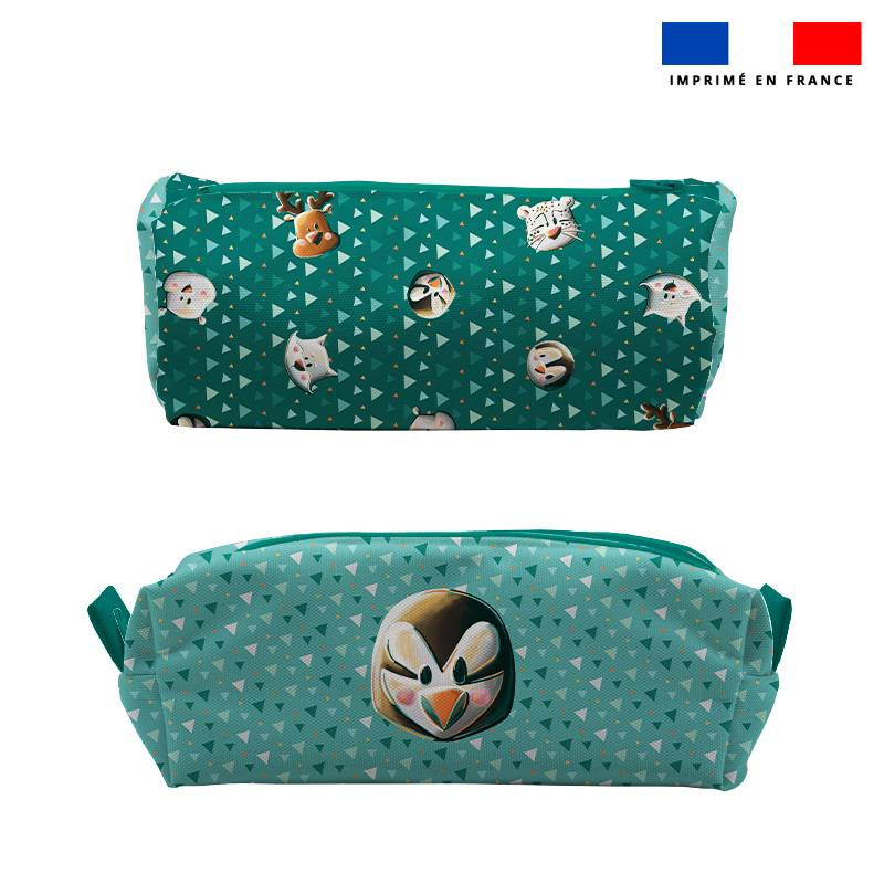 Kit trousse double compartiment motif macareux + 1 trousse assortie - Création Stillistic