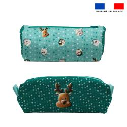 Kit trousse double compartiment motif renne + 1 trousse assortie - Création Stillistic