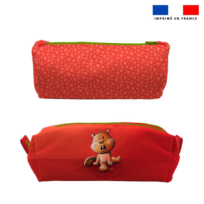 Kit trousse double compartiment motif bébé castor + 1 trousse assortie - Création Stillistic