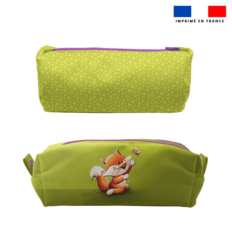 Kit trousse double compartiment motif bébé renard papillon + 1 trousse assortie - Création Stillistic