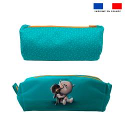 Kit trousse double compartiment motif bébé hippo et doudou + 1 trousse assortie - Création Stillistic