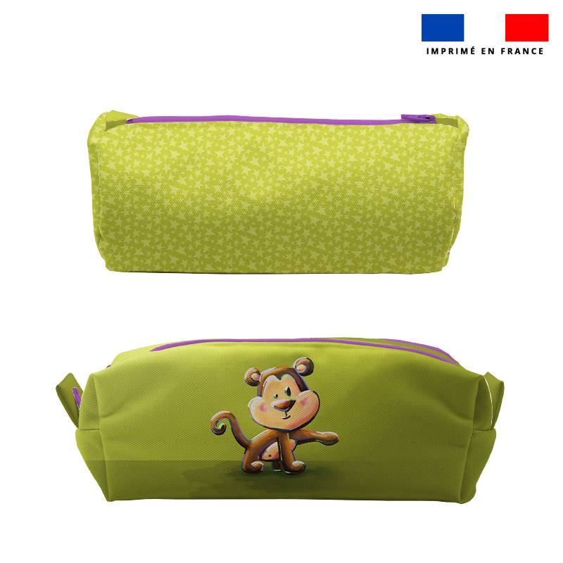 Kit trousse double compartiment motif bébé singe + 1 trousse assortie - Création Stillistic