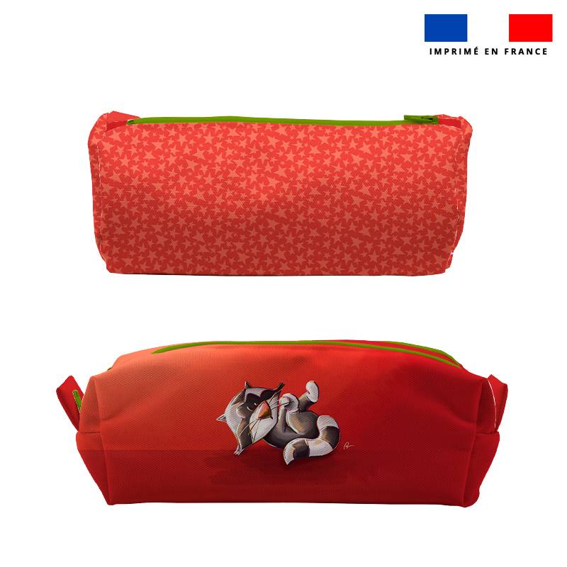 Kit trousse double compartiment motif raton laveur + 1 trousse assortie - Création Stillistic