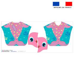 Patron imprimé sur tissu éponge pour poncho de bain motif poisson Anthias Rose