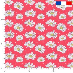 coupon - Coupon 100cm - Marguerites - Fond rose framboise - Création La Fossette - Toile coton 230 gr/m² - 146 cm