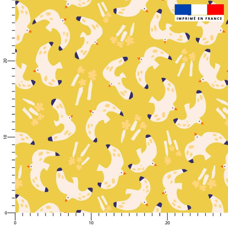 Mouette et fleur - Fond jaune