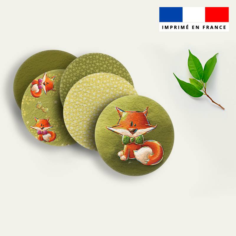 Coupon lingettes lavables rondes motif renard noeud papillon - Création Stillistic