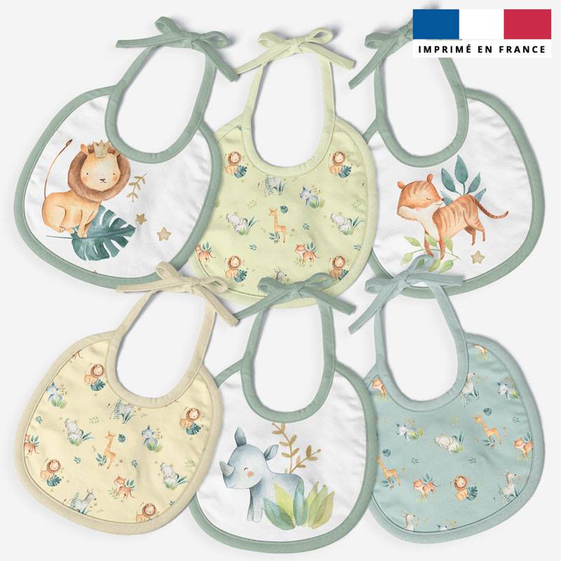 Kit bavoirs en éponge motif safari animaux aquarelle