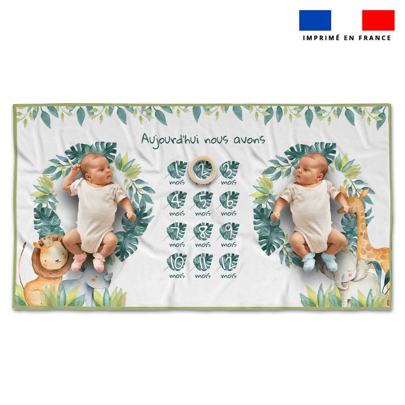 Coupon 135x74 cm pour couverture mensuelle jumeaux motif safari animaux aquarelle