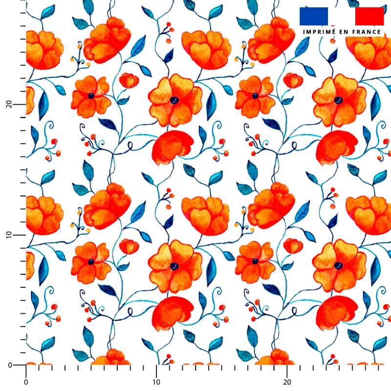 Floral orange - Fond blanc - Création Cat&Colours