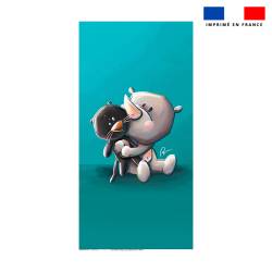 Coupon serviette de plage motif bébé rhino et doudou - Création Stillistic