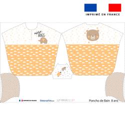 Patron imprimé sur tissu éponge pour poncho de bain motif baby ocre