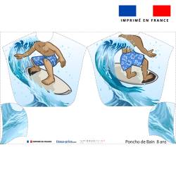 Patron imprimé sur tissu éponge pour poncho de bain motif surfeur