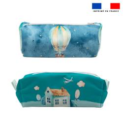 Kit trousse double compartiment motif montgolfière aquarelle + 1 trousse assortie