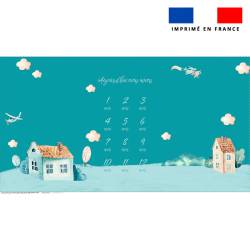 Coupon 135x74 cm pour couverture mensuelle jumeaux motif montgolfière aquarelle