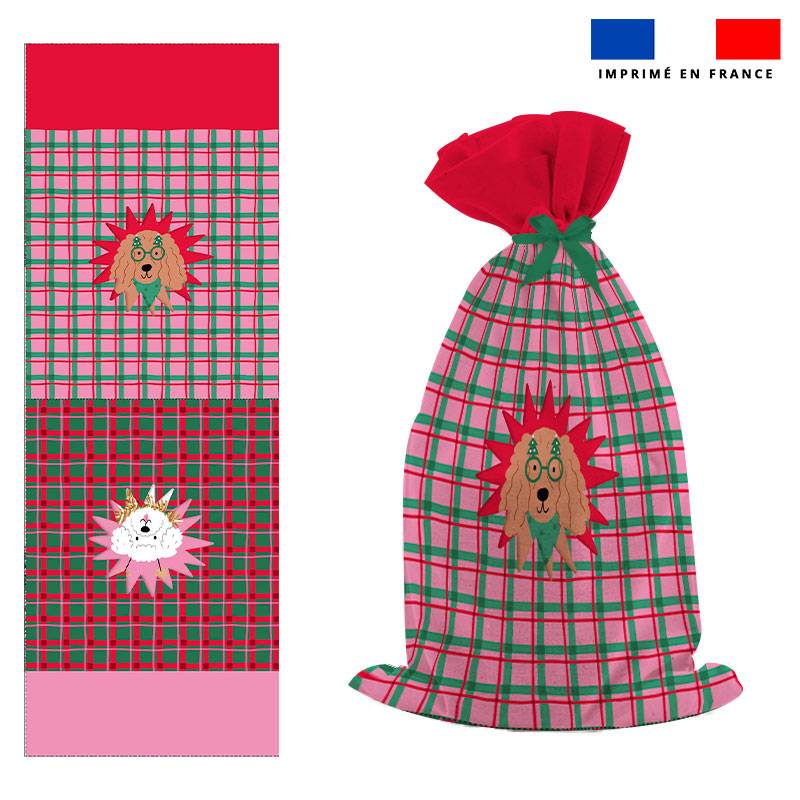 Kit hotte de Noel bleu givré motif chien de Noel