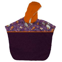 Kit poncho de bain blanc motif fantôme violet - Création Stillistic