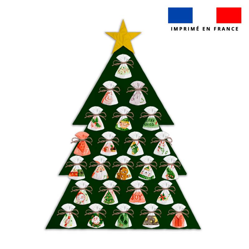 Coupon pour Calendrier de l'avent Sapin motif noel aquarelle