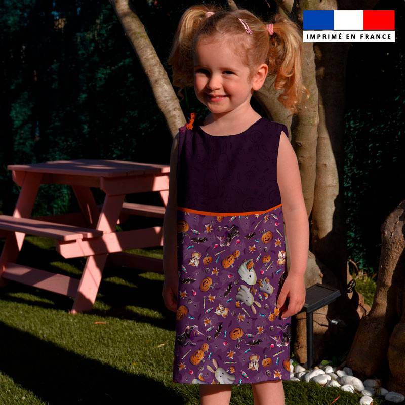 Patron robe enfant motif fantôme violet - Création Stillistic