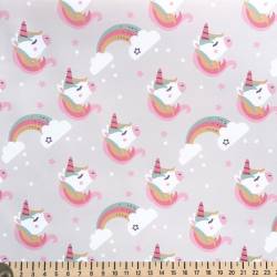 Tissu imperméable type ciré grège motif licorne