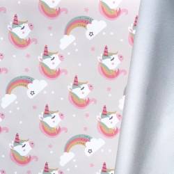 Tissu imperméable type ciré grège motif licorne