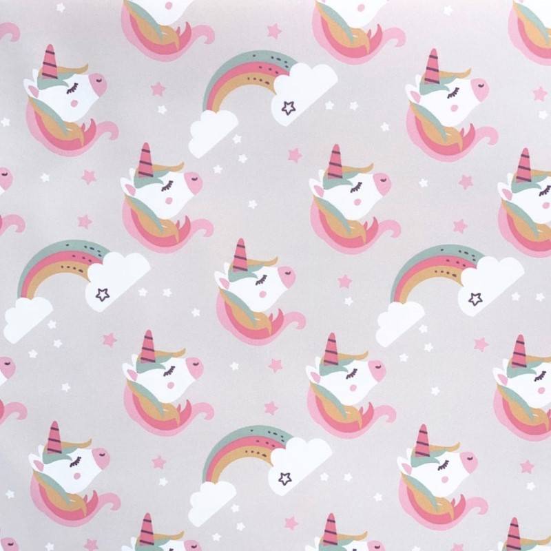 Tissu imperméable type ciré grège motif licorne