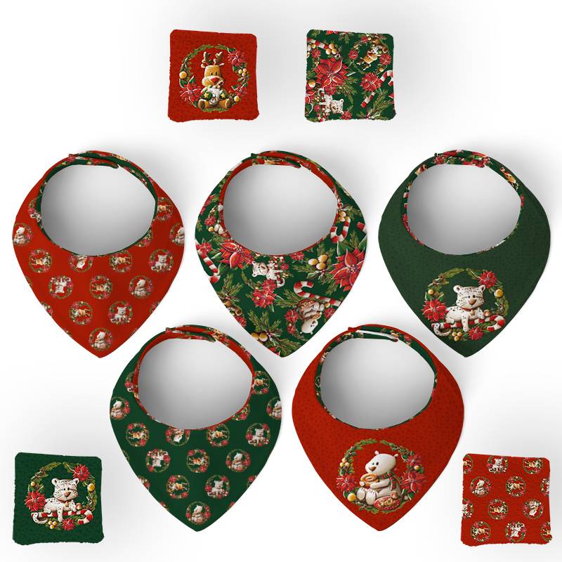 Coupon éponge bavoirs bandana motif animaux couronne de noel - Création Stillistic