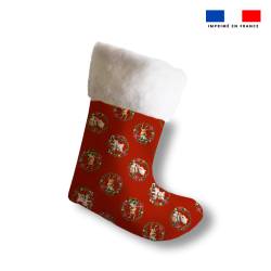 Kit chaussette de noel motif animaux couronne de Noel rouge + Fausse fourrure - Création Stillistic