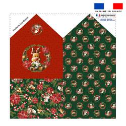 Coupon pour enveloppe en tissu motif animaux couronne de noel rouge - Création Stillistic