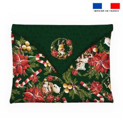 Coupon pour enveloppe en tissu motif animaux couronne de noel vert - Création Stillistic