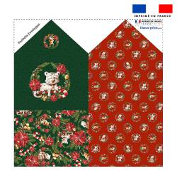 Coupon pour enveloppe en tissu motif animaux couronne de noel vert - Création Stillistic